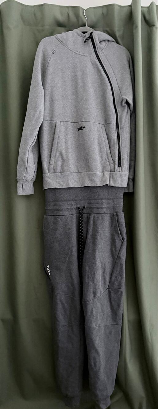 Tuxy Suit Mens Medium Gray One Piece Zip Up Hoodie Sweat Jumpsuit-Size Large